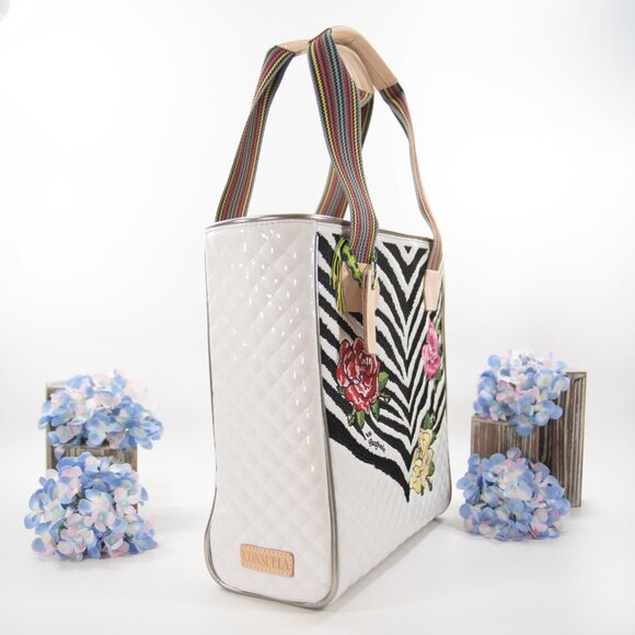 Consuela Michelle Patent and Natural Leather Embroidered Classic Tote Bag NWT - Picture 5 of 13